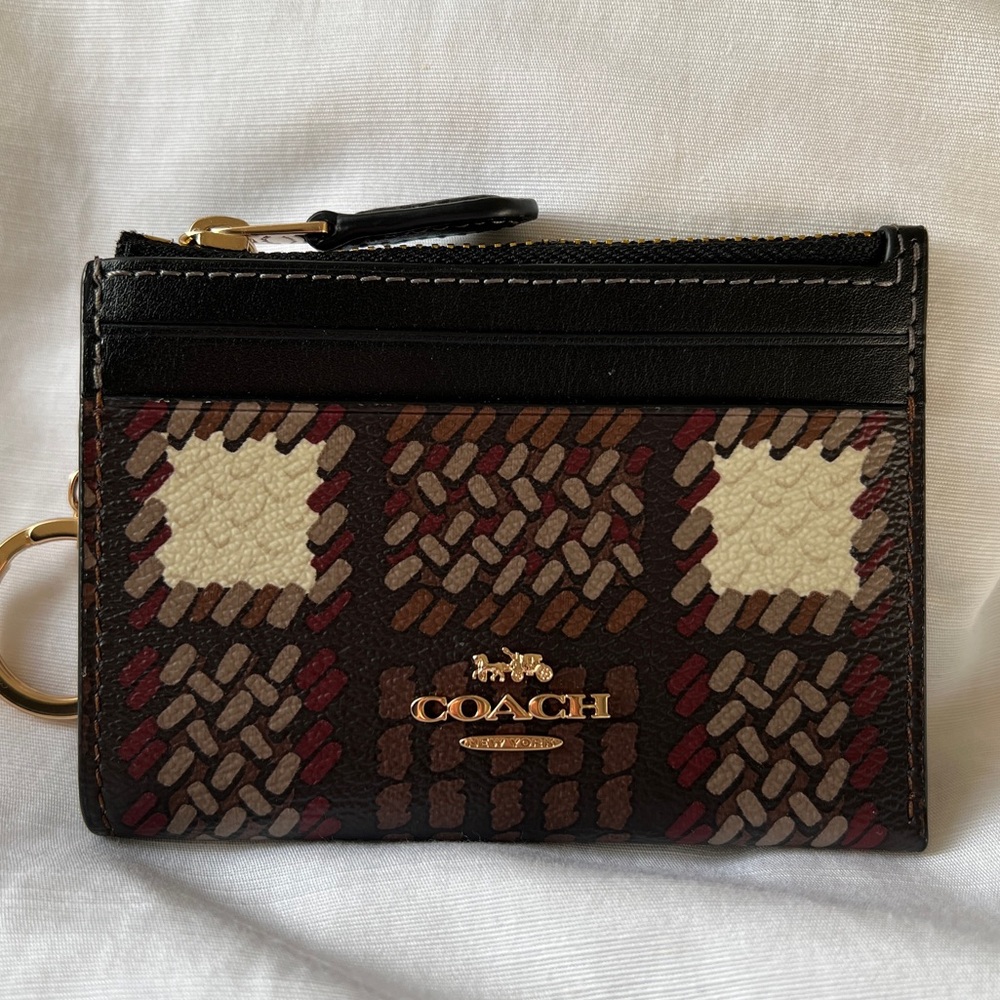 Coach Mini Skinny ID Case With Brushed Plaid Print